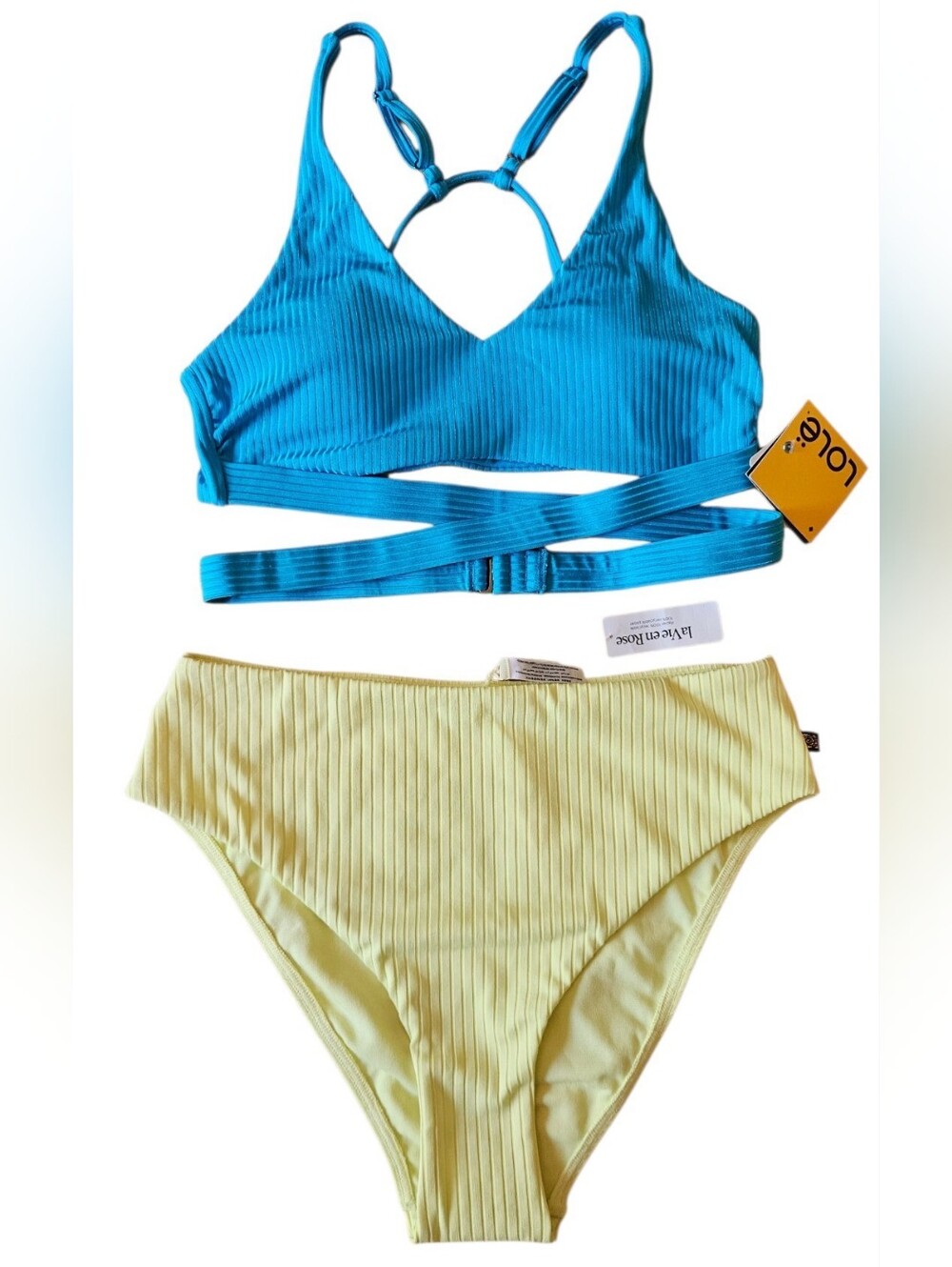 Lolë + La Vie En Rose M Ribbed Bikini Swim Suit 2pc NEW NWT!